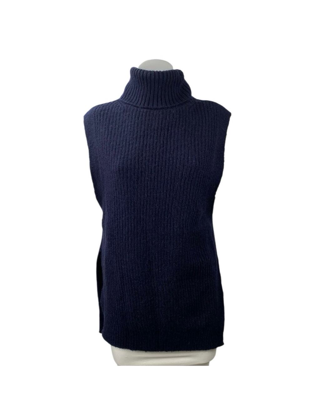 Mango MNG Blue Wool Alpaca Sleeveless Turtleneck Rib Knit Sweater Vest Top Sz S